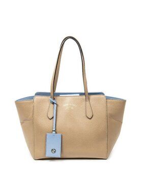 Gucci Small Swing Tote Bag Beige Light Blue Grain Calfskin Leather
